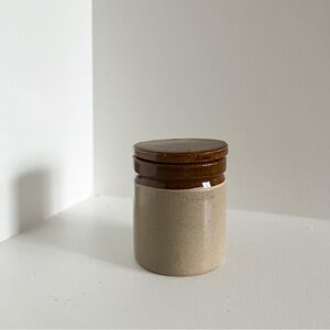 Vintage Ceramic Jar with Brown Lid